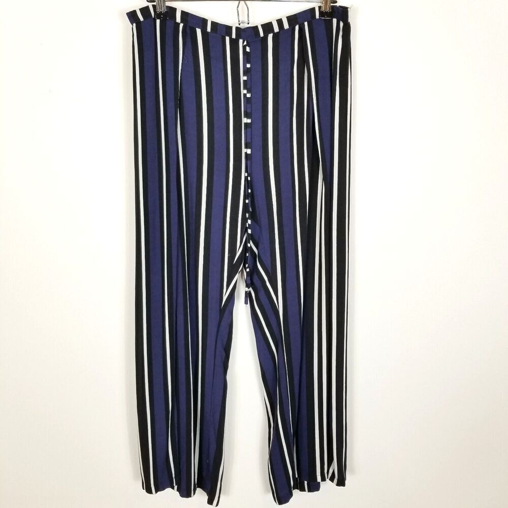 Maeve Anthropology Women's Striped Split‎ Seam Wide Leg Pants Blue Size L